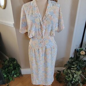 Vintage Christina Grant Floral Pastel Dress SZ M/L